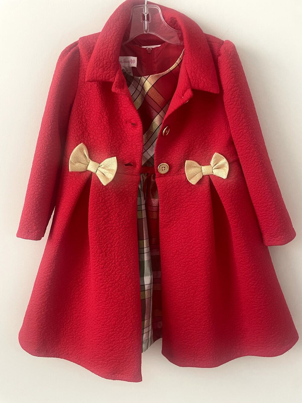 Bonnie Jean Plaid Holiday Dress with Red Coat Sz 4T